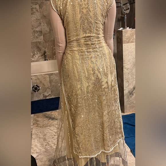 Elegant Gold anarkali layered Embellished Dress - Picture 5 of 5